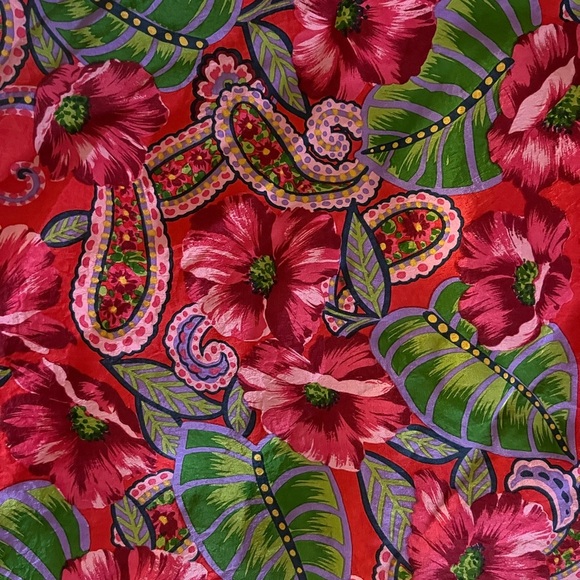 Silk Red/ Navy Hibiscus Palm Paisley Vintage Circa 80’s Scarf - Picture 4 of 6